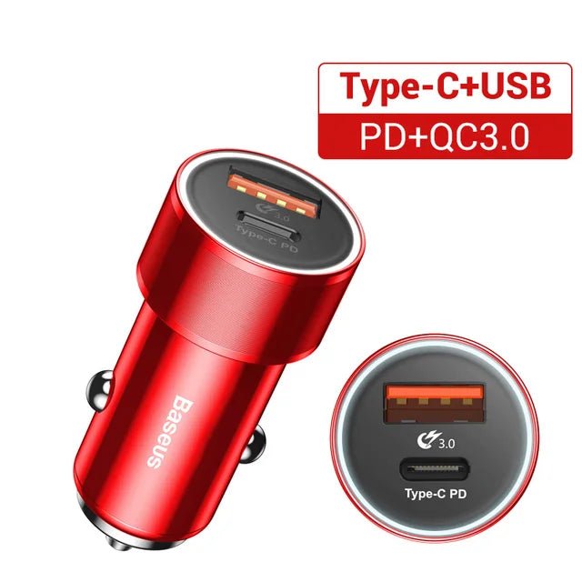 Baseus 36W Dual USB Quick Charge QC 3.0 Car Charger For iPhone USB Type - C PD Fast Charger Mobile Phone Quick Charger Car - Charger - PhoneStyle