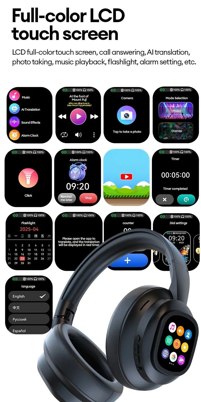 NNETM AI Translation Headphones LCD Touch Wireless Earbuds - PhoneStyle