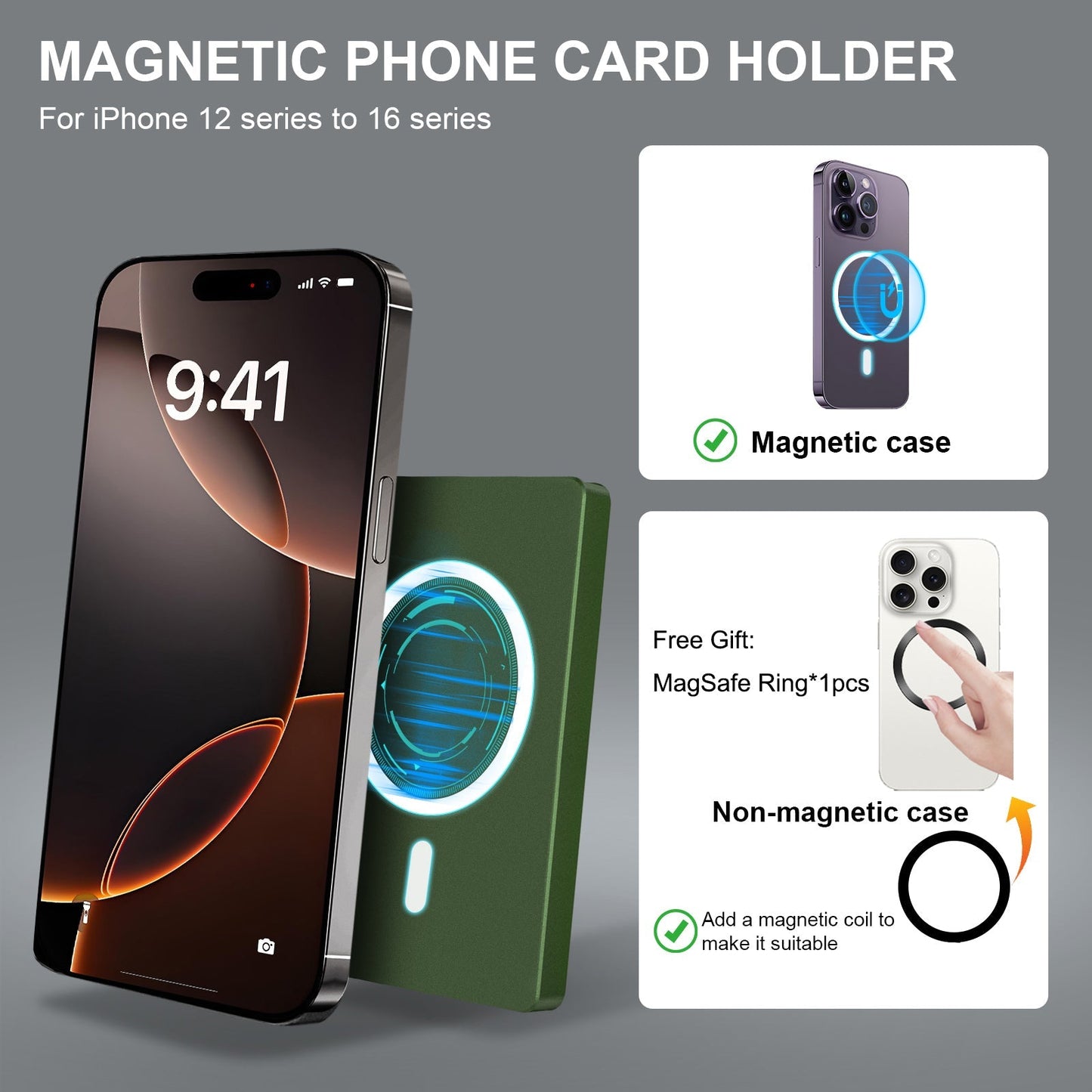 RFID Blocking Wallet Minimalist Slim Card Holder for Magsafe with Adjustable Stand, Metal Pop Up Magnetic Wallet for Men TOYFID - PhoneStyle