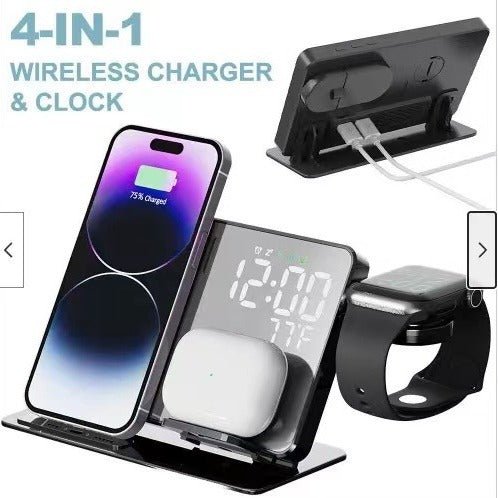 15W Four in One Wireless Charging Clock LED Digital Display Alarm Clock Temperature Display Wireless Charging - PhoneStyle