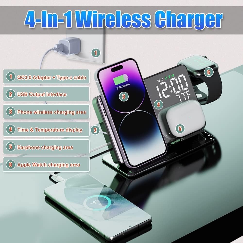 15W Four in One Wireless Charging Clock LED Digital Display Alarm Clock Temperature Display Wireless Charging - PhoneStyle