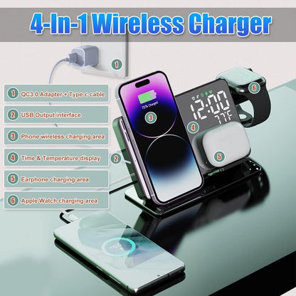 2 - in - 1 wireless charging time display alarm clock 15W thermometer wireless charging - PhoneStyle