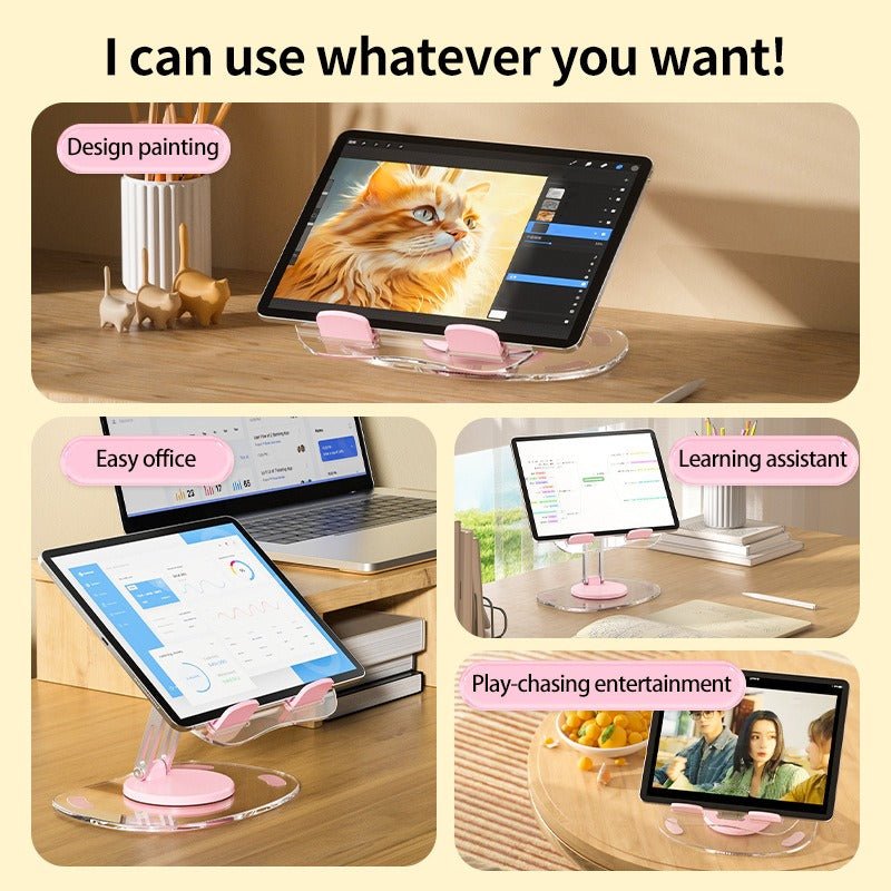 360 degree rotating acrylic tablet stand foldable portable pad stand phone stand desktop - PhoneStyle