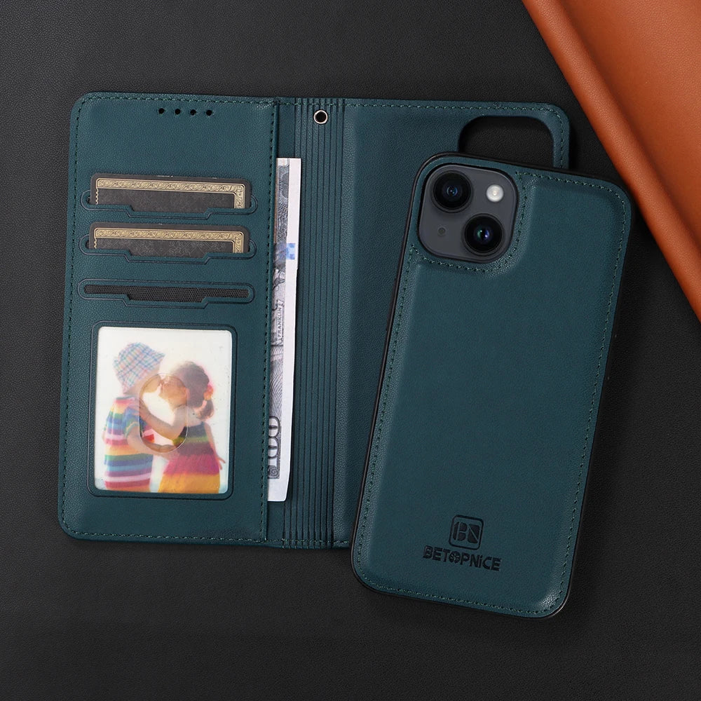 Detachable Magnetic Case for Iphone 16 15 14 13 12 11 Pro Max Mini XR X XS 6 6s 7 8 Plus SE RFID Protect Leather Wallet Cover