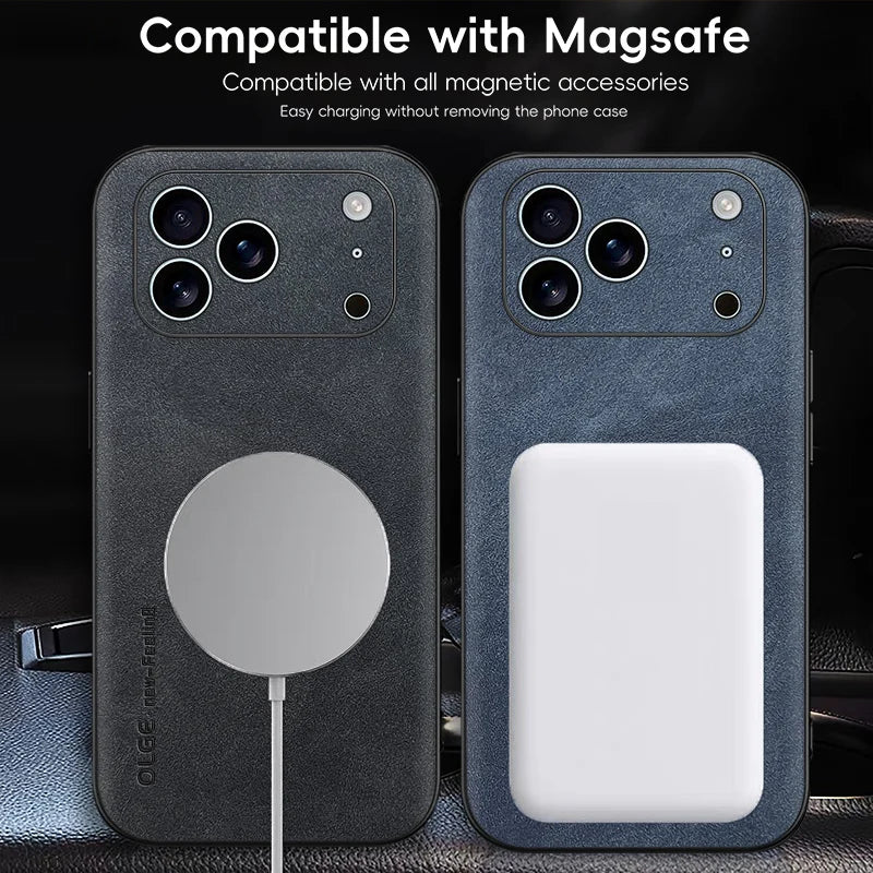 For Magsafe Leather Phone Case For iPhone 16 15 14 Plus 13 12 11 17 Pro Max 16e Air Cases Magnetic Wireless Charging Soft Cover