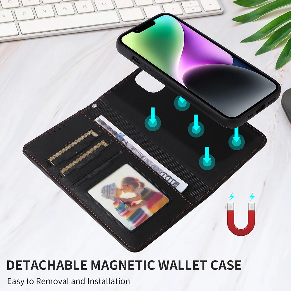 Detachable Magnetic Case for Iphone 16 15 14 13 12 11 Pro Max Mini XR X XS 6 6s 7 8 Plus SE RFID Protect Leather Wallet Cover