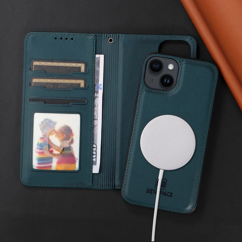 Detachable Magnetic Case for Iphone 16 15 14 13 12 11 Pro Max Mini XR X XS 6 6s 7 8 Plus SE RFID Protect Leather Wallet Cover