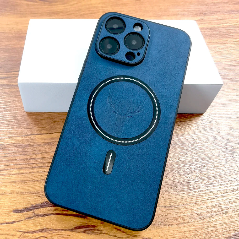 Luxury PU Leather Deer Case For iPhone 17 Air 16 15 14 13 12 11 Pro Max Plus 16E 15Pro 14Pro 13Pro Magsafe Wireless Charge Cover