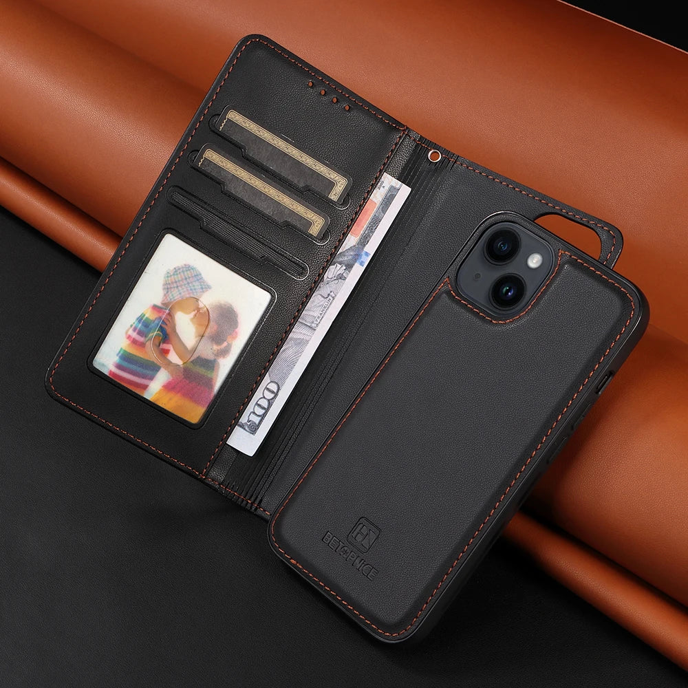 Detachable Magnetic Case for Iphone 16 15 14 13 12 11 Pro Max Mini XR X XS 6 6s 7 8 Plus SE RFID Protect Leather Wallet Cover