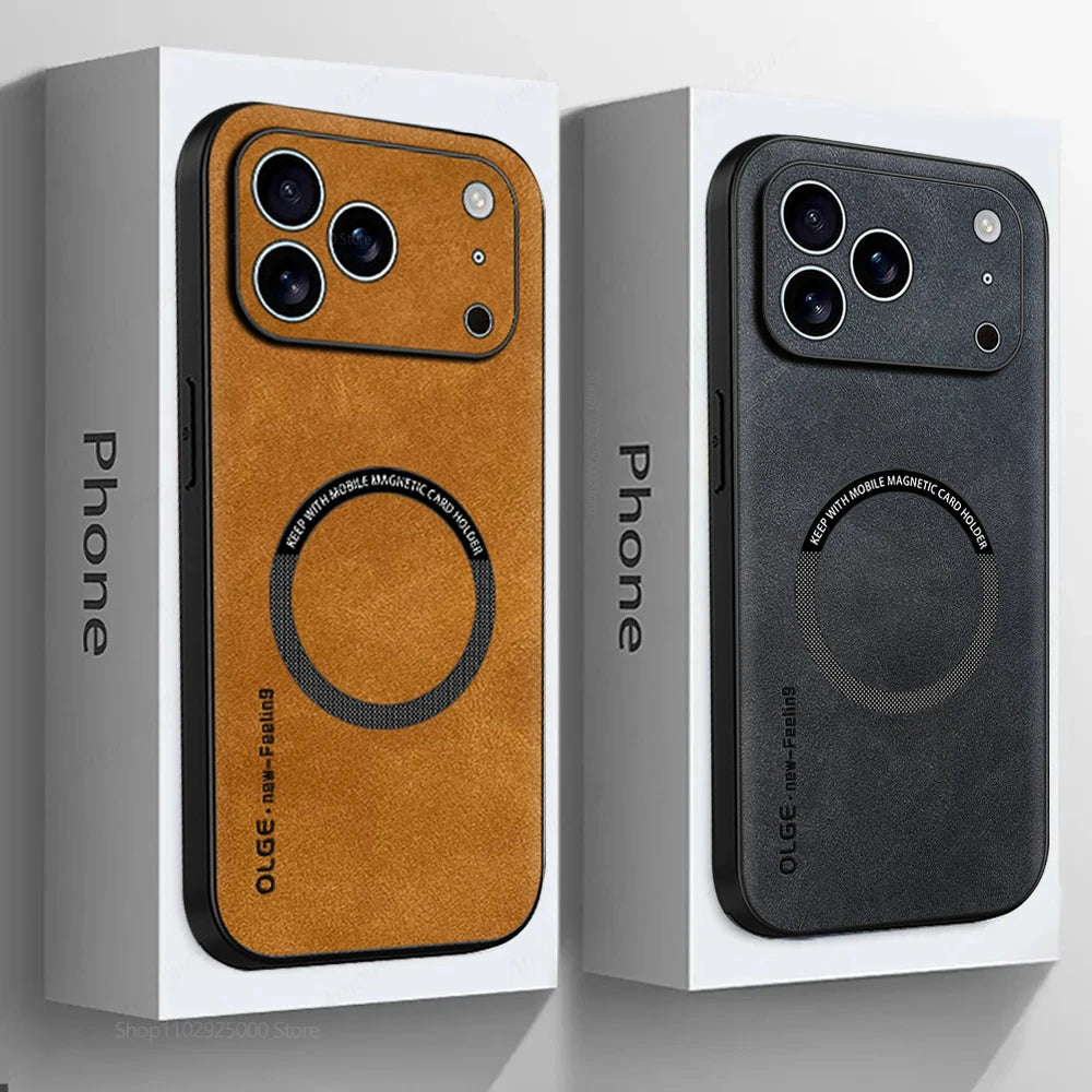 For Magsafe Leather Phone Case For iPhone 16 15 14 Plus 13 12 11 17 Pro Max 16e Air Cases Magnetic Wireless Charging Soft Cover