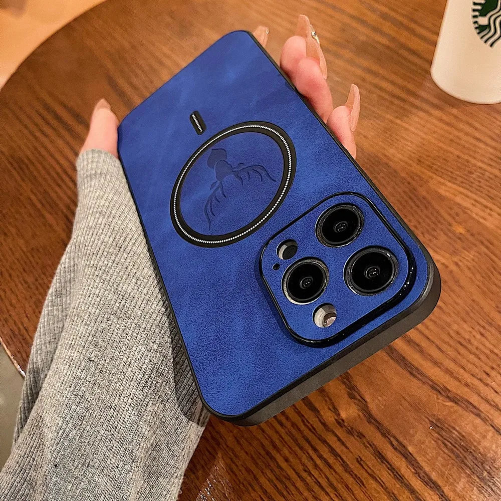 Retro Leather Deer Case For iPhone 16 15 14 13 12 11 Pro Max Plus 15Pro 14Pro 13Pro ProMax For Magsafe Wireless Charge Cover