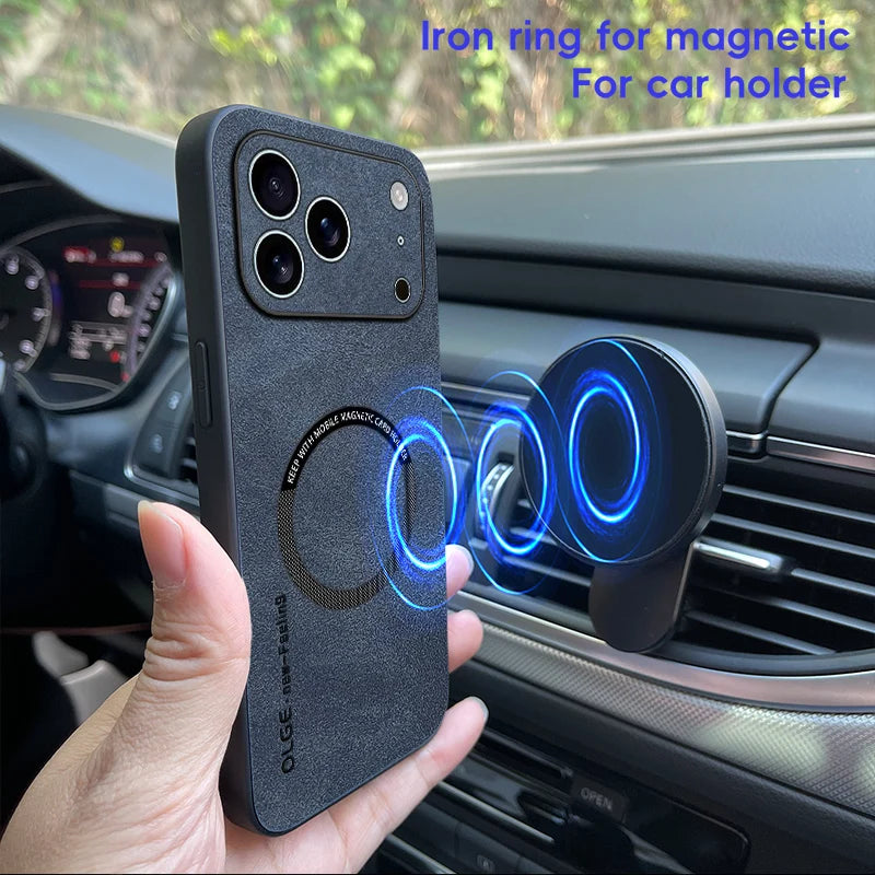 For Magsafe Leather Phone Case For iPhone 16 15 14 Plus 13 12 11 17 Pro Max 16e Air Cases Magnetic Wireless Charging Soft Cover