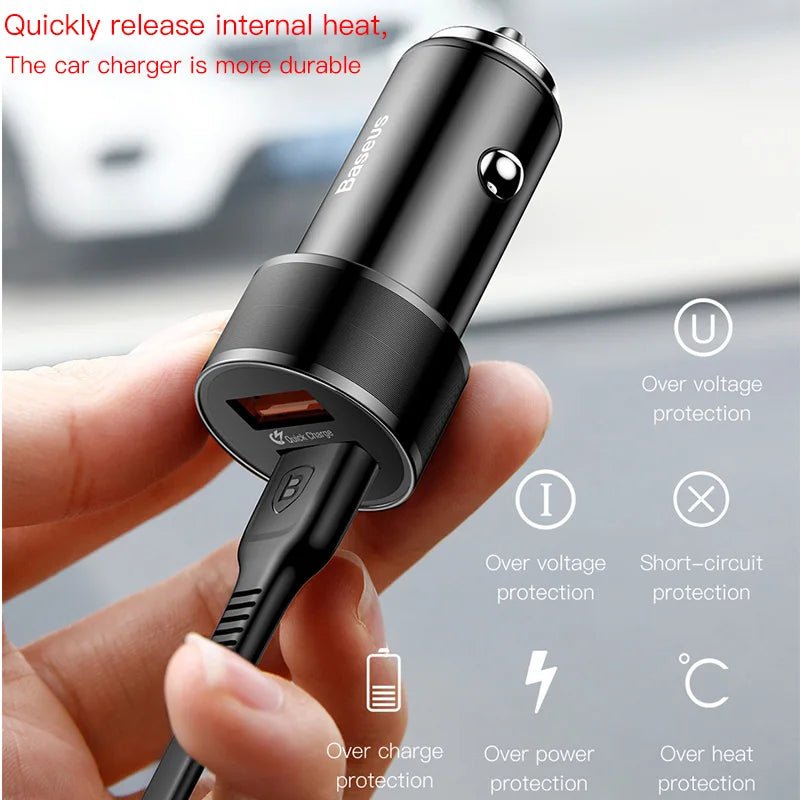 Baseus 36W Dual USB Quick Charge QC 3.0 Car Charger For iPhone USB Type - C PD Fast Charger Mobile Phone Quick Charger Car - Charger - PhoneStyle