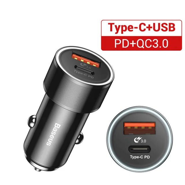 Baseus 36W Dual USB Quick Charge QC 3.0 Car Charger For iPhone USB Type - C PD Fast Charger Mobile Phone Quick Charger Car - Charger - PhoneStyle