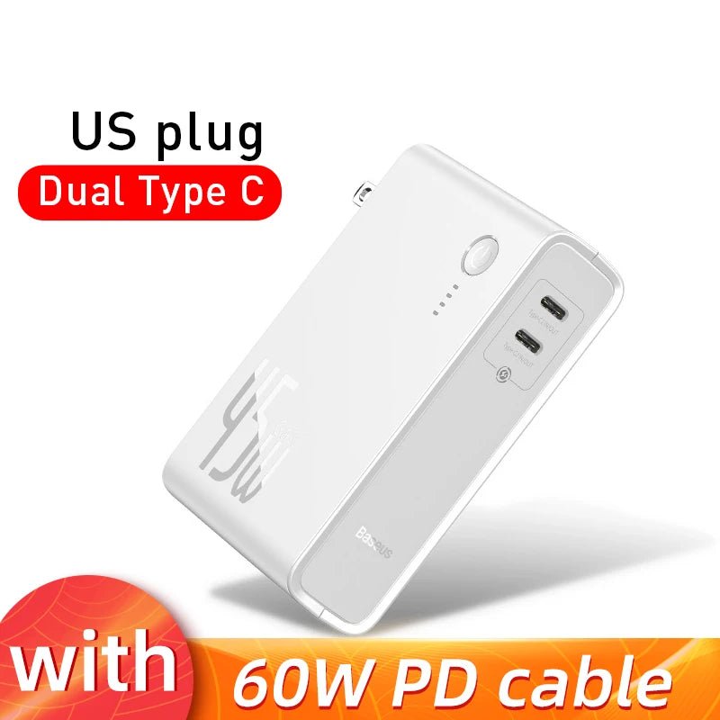 Baseus GaN Power Bank Charger 10000mAh 45W USB C PD Fast Charging 2 in 1 Charger & Battery as One ForiP 11 Pro Laptop ForXiaomi - PhoneStyle