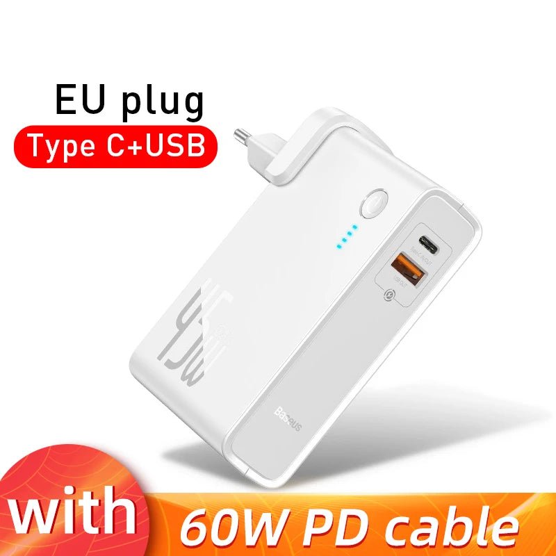 Baseus GaN Power Bank Charger 10000mAh 45W USB C PD Fast Charging 2 in 1 Charger & Battery as One ForiP 11 Pro Laptop ForXiaomi - PhoneStyle