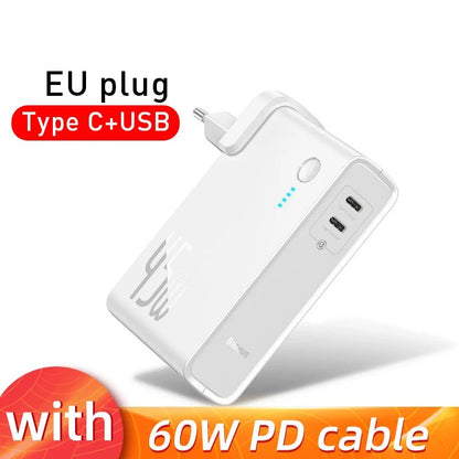 Baseus GaN Power Bank Charger 10000mAh 45W USB C PD Fast Charging 2 in 1 Charger & Battery as One ForiP 11 Pro Laptop ForXiaomi - PhoneStyle