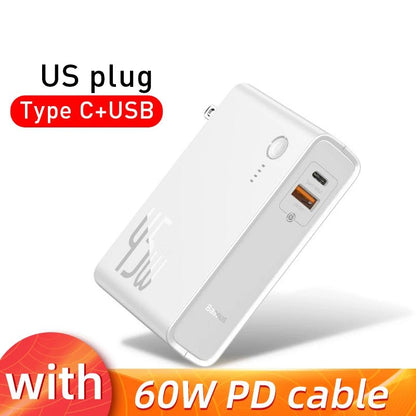 Baseus GaN Power Bank Charger 10000mAh 45W USB C PD Fast Charging 2 in 1 Charger & Battery as One ForiP 11 Pro Laptop ForXiaomi - PhoneStyle