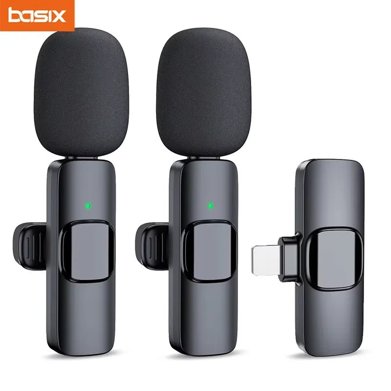 Basix 2.4G Wireless Lavalier Microphone Portable Audio Video Recording Mini Mic for iPhone Android Live Broadcast Gaming Phone - PhoneStyle