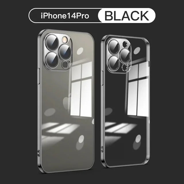 Electroplating TPU transparent phone case for iPhone 16, Apple 15 with lens film, 14 Pro anti drop protective cover, 13 - PhoneStyle