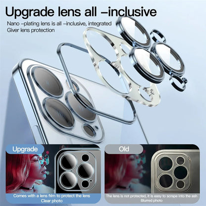 Electroplating TPU transparent phone case for iPhone 16, Apple 15 with lens film, 14 Pro anti drop protective cover, 13 - PhoneStyle