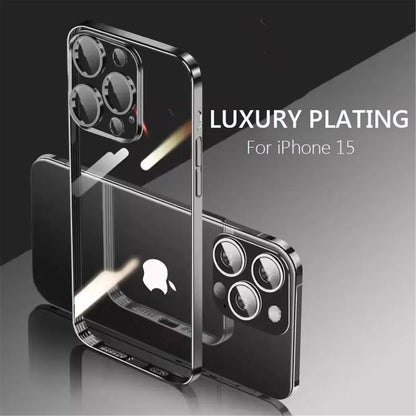 Electroplating TPU transparent phone case for iPhone 16, Apple 15 with lens film, 14 Pro anti drop protective cover, 13 - PhoneStyle