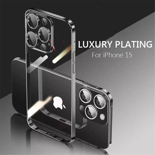 Electroplating TPU transparent phone case for iPhone 16, Apple 15 with lens film, 14 Pro anti drop protective cover, 13 - PhoneStyle