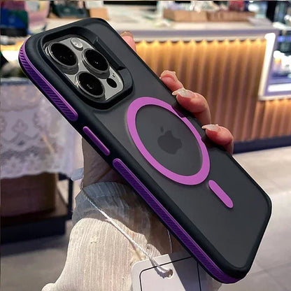 Fashion Bicolor Matte Frosted Magnetic Translucency Case For iPhone 16 15 14 13 12 11 Pro Max 16 Plus Magsafe Splice Color Cover - PhoneStyle