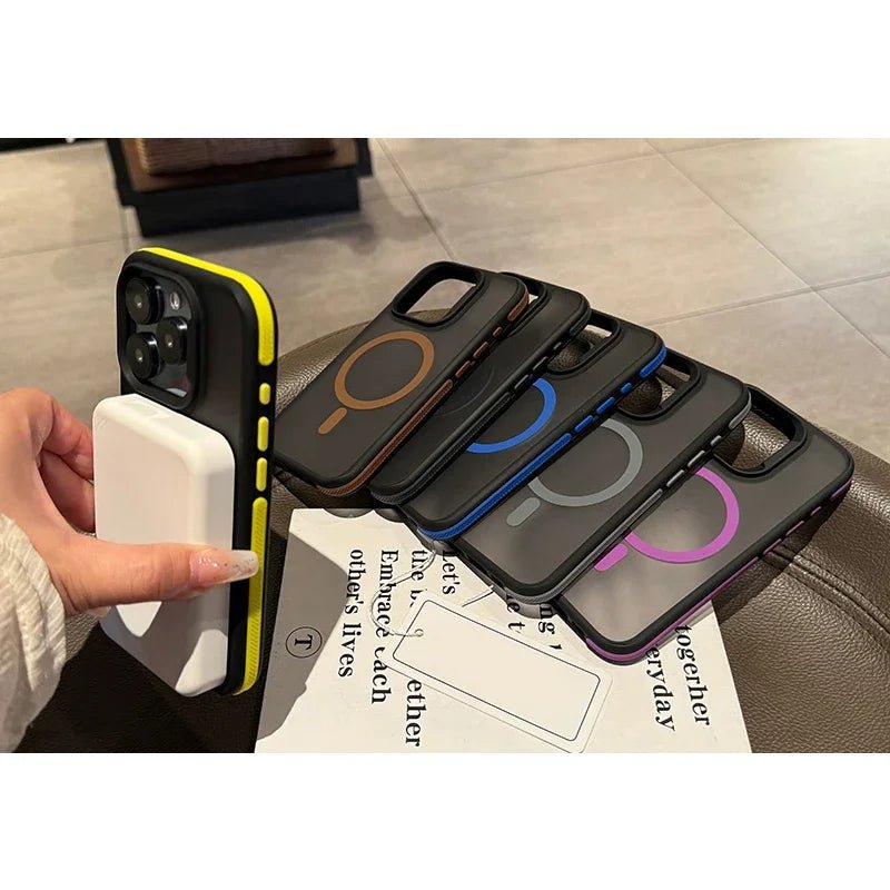 Fashion Bicolor Matte Frosted Magnetic Translucency Case For iPhone 16 15 14 13 12 11 Pro Max 16 Plus Magsafe Splice Color Cover - PhoneStyle