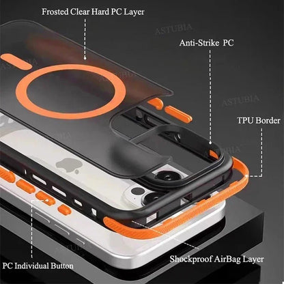 Fashion Bicolor Matte Frosted Magnetic Translucency Case For iPhone 16 15 14 13 12 11 Pro Max 16 Plus Magsafe Splice Color Cover - PhoneStyle