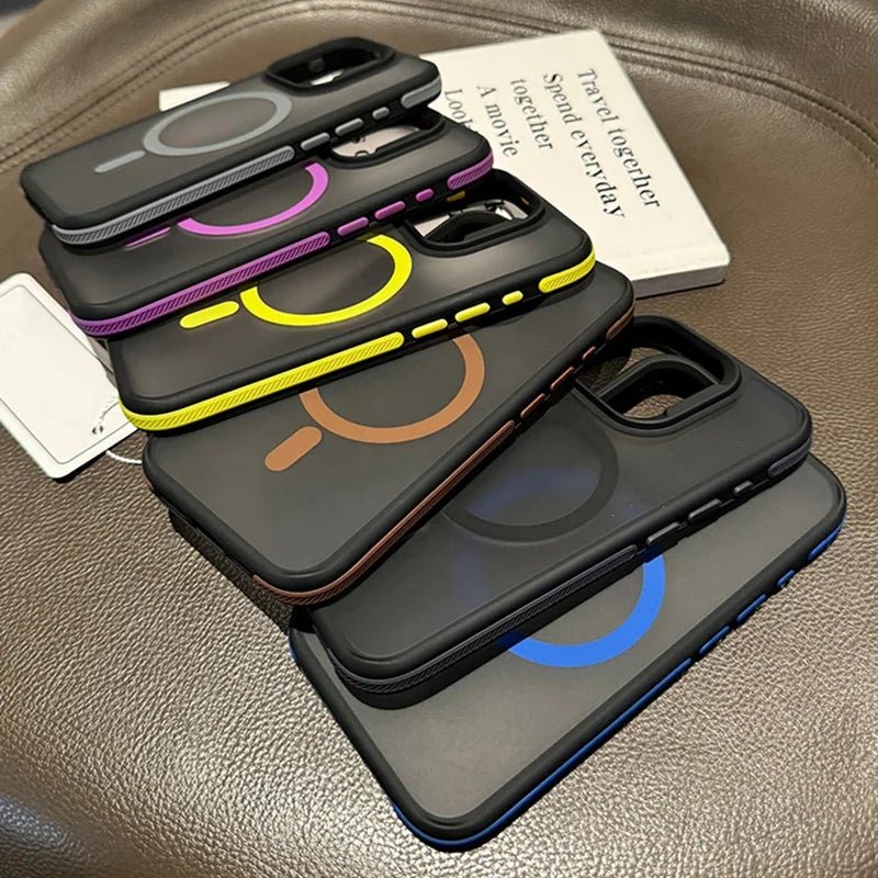 Fashion Bicolor Matte Frosted Magnetic Translucency Case For iPhone 16 15 14 13 12 11 Pro Max 16 Plus Magsafe Splice Color Cover - PhoneStyle
