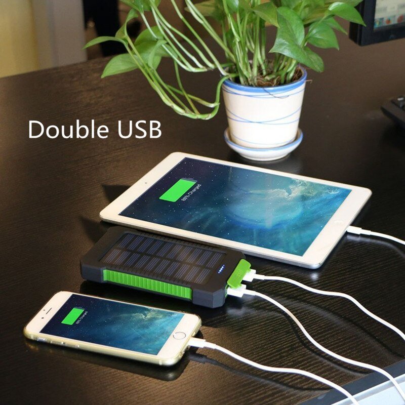For Smartphone with LED Light Solar Power Bank Waterproof 20000mAh Charger 2 USB Ports External Charger Powerbank - PhoneStyle
