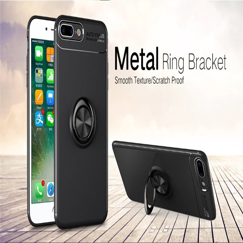 Phone Case Ultra Slim Silicon Armor Anti - knock Car Magnetic Metal Ring Bracket Cell Phone Shell Case for IPhone X 6/6S 7/8 Plus - PhoneStyle