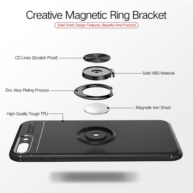 Phone Case Ultra Slim Silicon Armor Anti - knock Car Magnetic Metal Ring Bracket Cell Phone Shell Case for IPhone X 6/6S 7/8 Plus - PhoneStyle