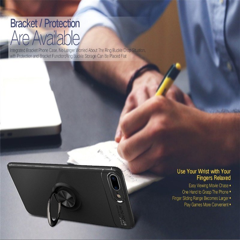 Phone Case Ultra Slim Silicon Armor Anti - knock Car Magnetic Metal Ring Bracket Cell Phone Shell Case for IPhone X 6/6S 7/8 Plus - PhoneStyle