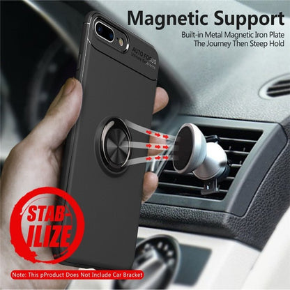 Phone Case Ultra Slim Silicon Armor Anti - knock Car Magnetic Metal Ring Bracket Cell Phone Shell Case for IPhone X 6/6S 7/8 Plus - PhoneStyle