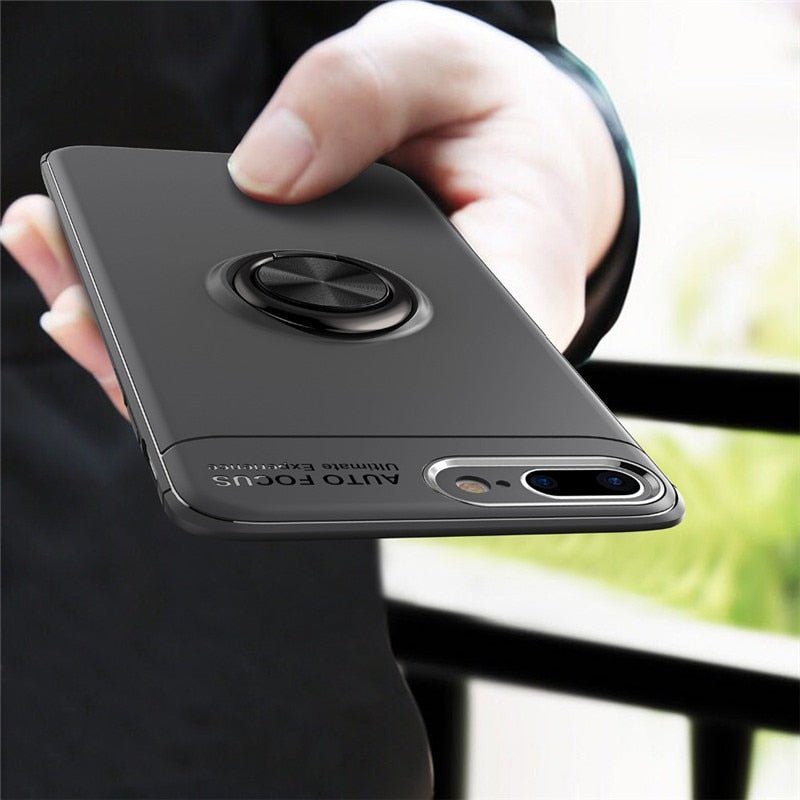 Phone Case Ultra Slim Silicon Armor Anti - knock Car Magnetic Metal Ring Bracket Cell Phone Shell Case for IPhone X 6/6S 7/8 Plus - PhoneStyle