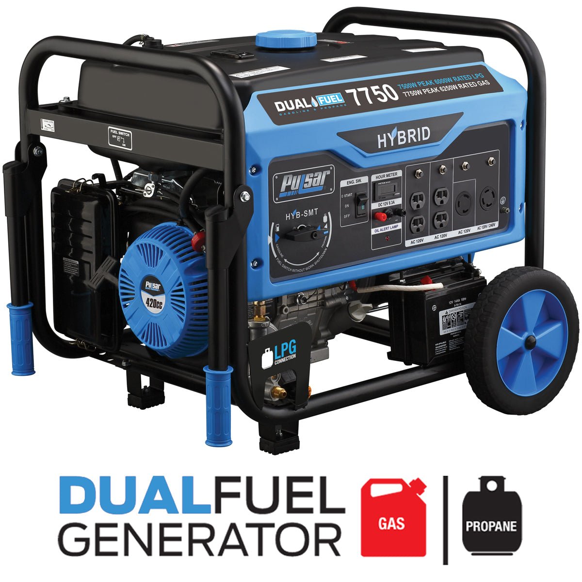 Pulsar 7750/6250 Watt (Gas) 7500/6000 Watt (LP) Dual Fuel Generator PG7750B - PhoneStyle