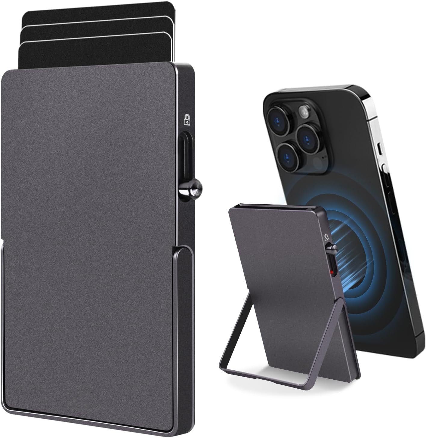 RFID Blocking Wallet Minimalist Slim Card Holder for Magsafe with Adjustable Stand, Metal Pop Up Magnetic Wallet for Men TOYFID - PhoneStyle