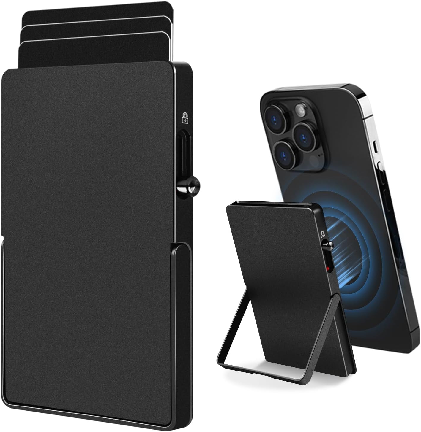 RFID Blocking Wallet Minimalist Slim Card Holder for Magsafe with Adjustable Stand, Metal Pop Up Magnetic Wallet for Men TOYFID - PhoneStyle