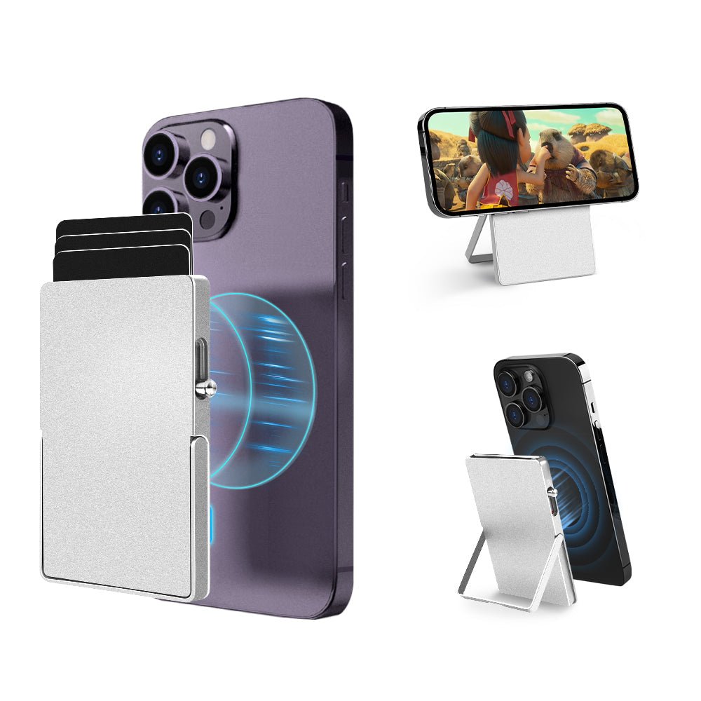 RFID Blocking Wallet Minimalist Slim Card Holder for Magsafe with Adjustable Stand, Metal Pop Up Magnetic Wallet for Men TOYFID - PhoneStyle