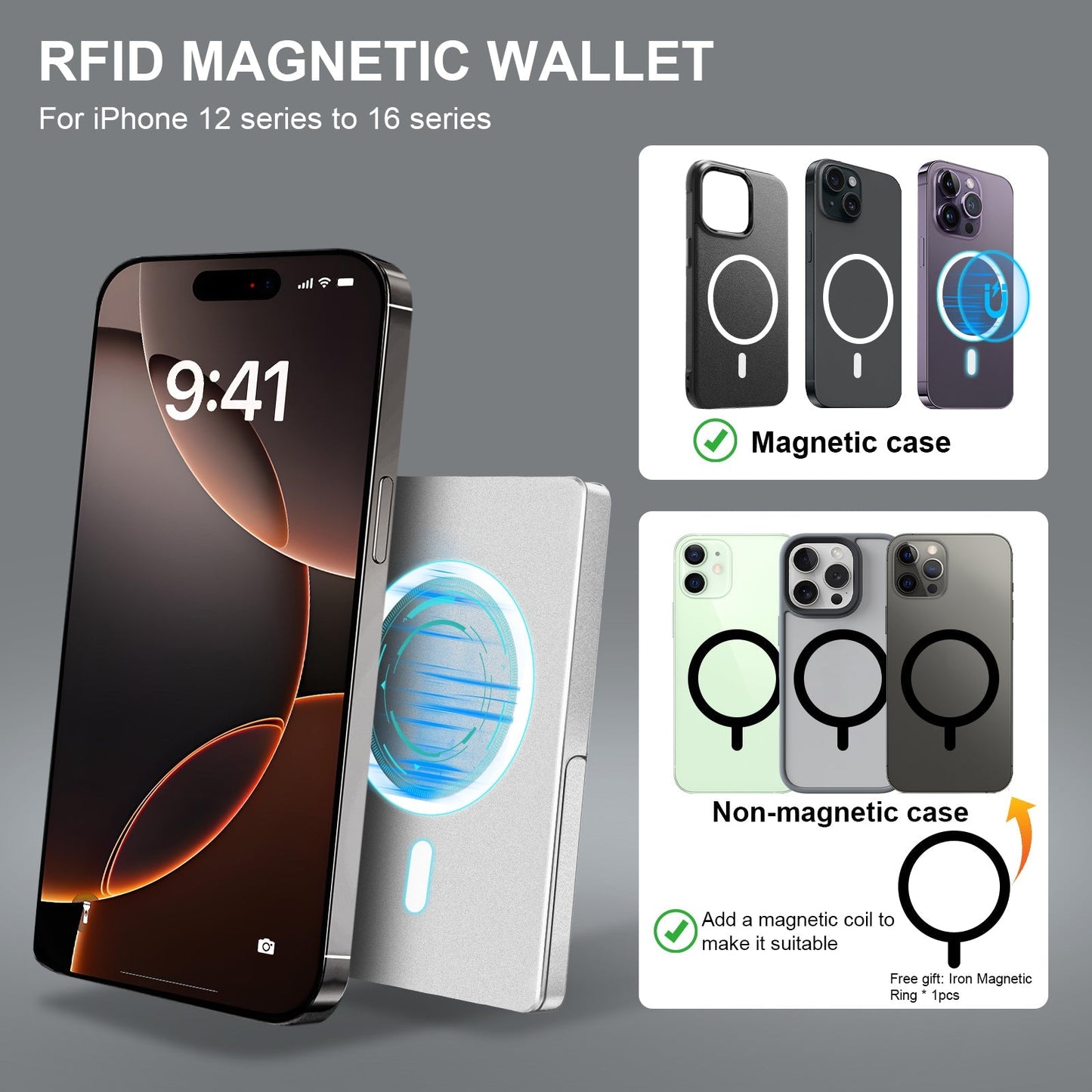RFID Blocking Wallet Minimalist Slim Card Holder for Magsafe with Adjustable Stand, Metal Pop Up Magnetic Wallet for Men TOYFID - PhoneStyle